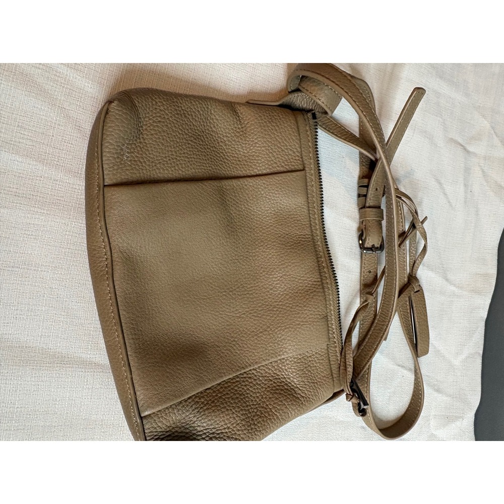 JustFab Taupe Pebbled Vegan Leather Crossbody Bag Floral Lining Adjustable Strap